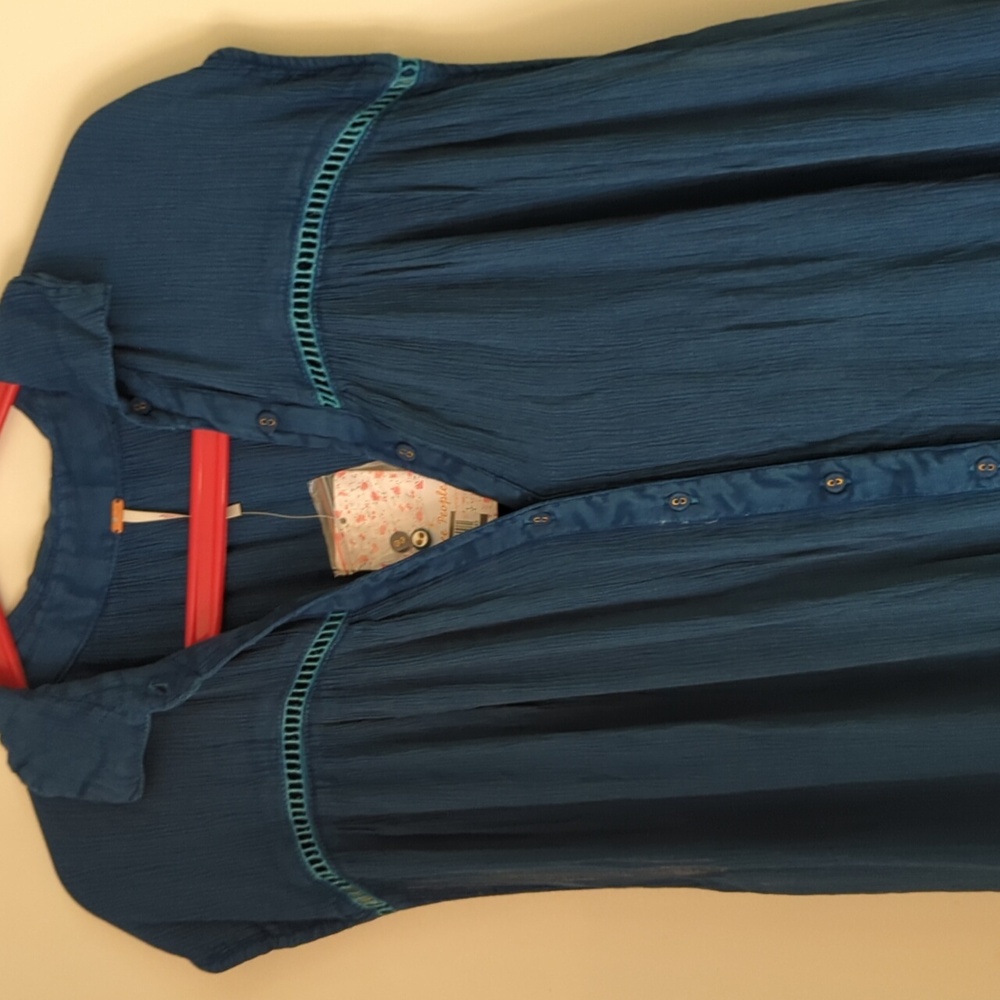 Free People Teal Blue Maxi Dress with Lace Trim